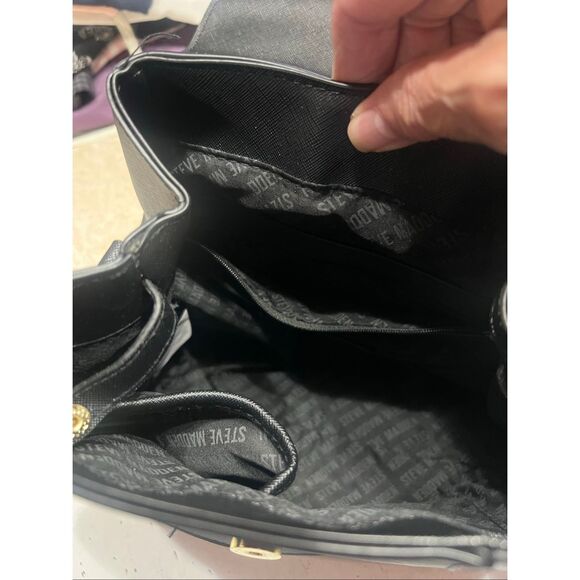 Steve Madden Backpack With Top Handle Purse Faux Leather Black Cream - Picture 7 of 8